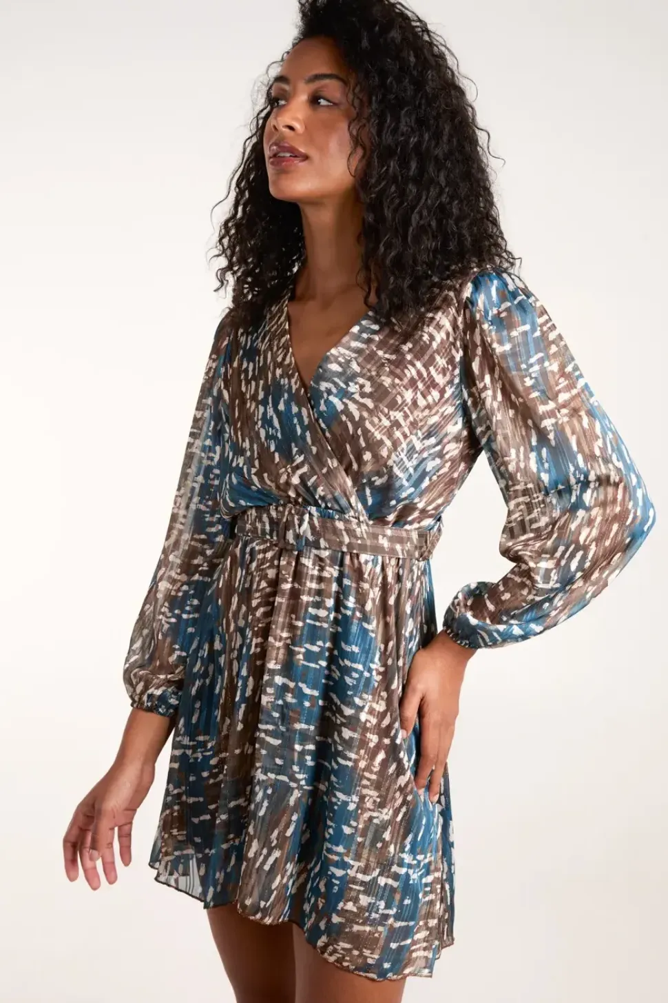 Metallic Chiffon Crossover Dress
