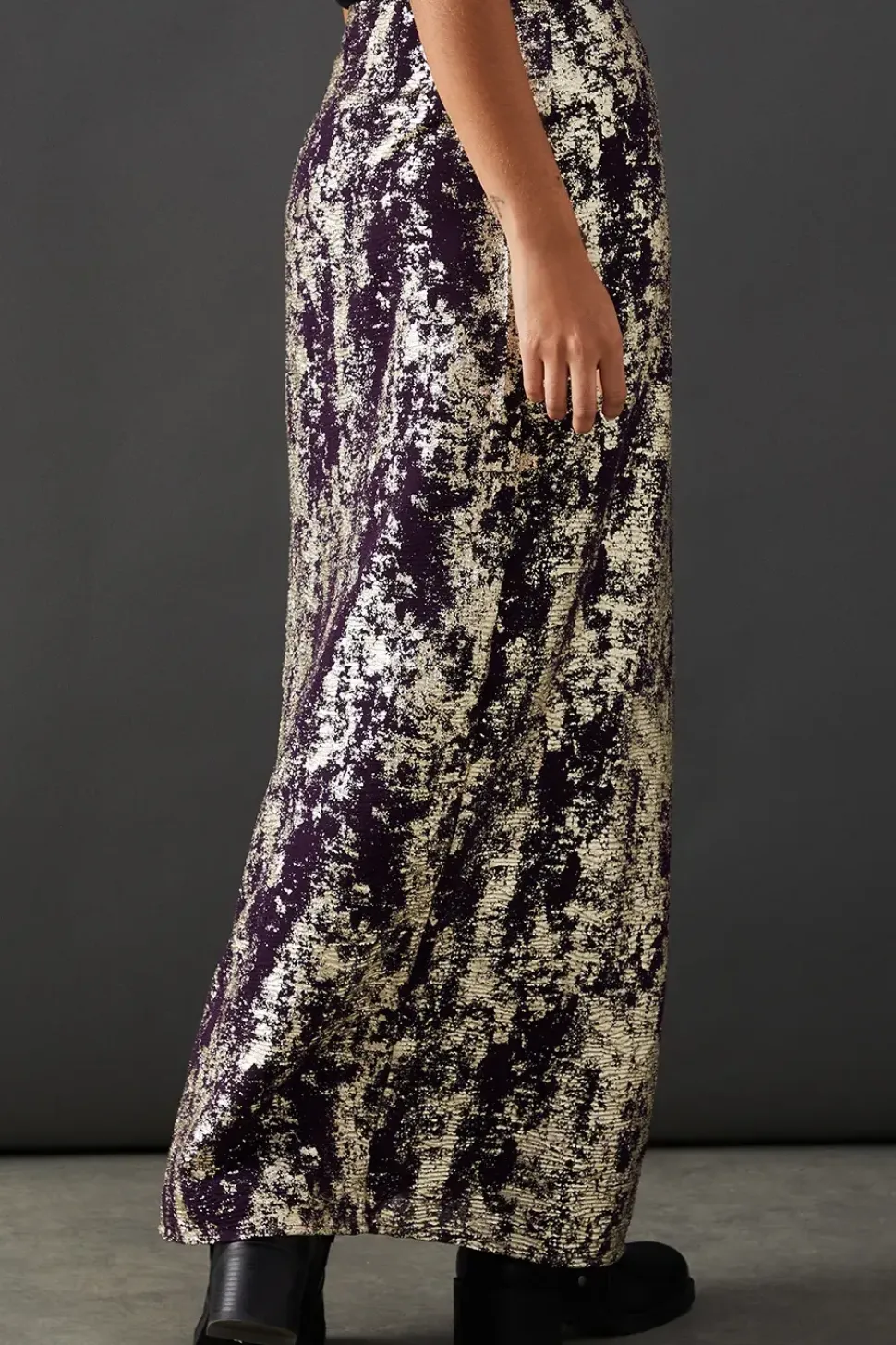 Metallic Chiffon Maxi Skirt
