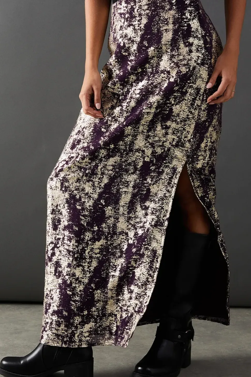 Metallic Chiffon Maxi Skirt