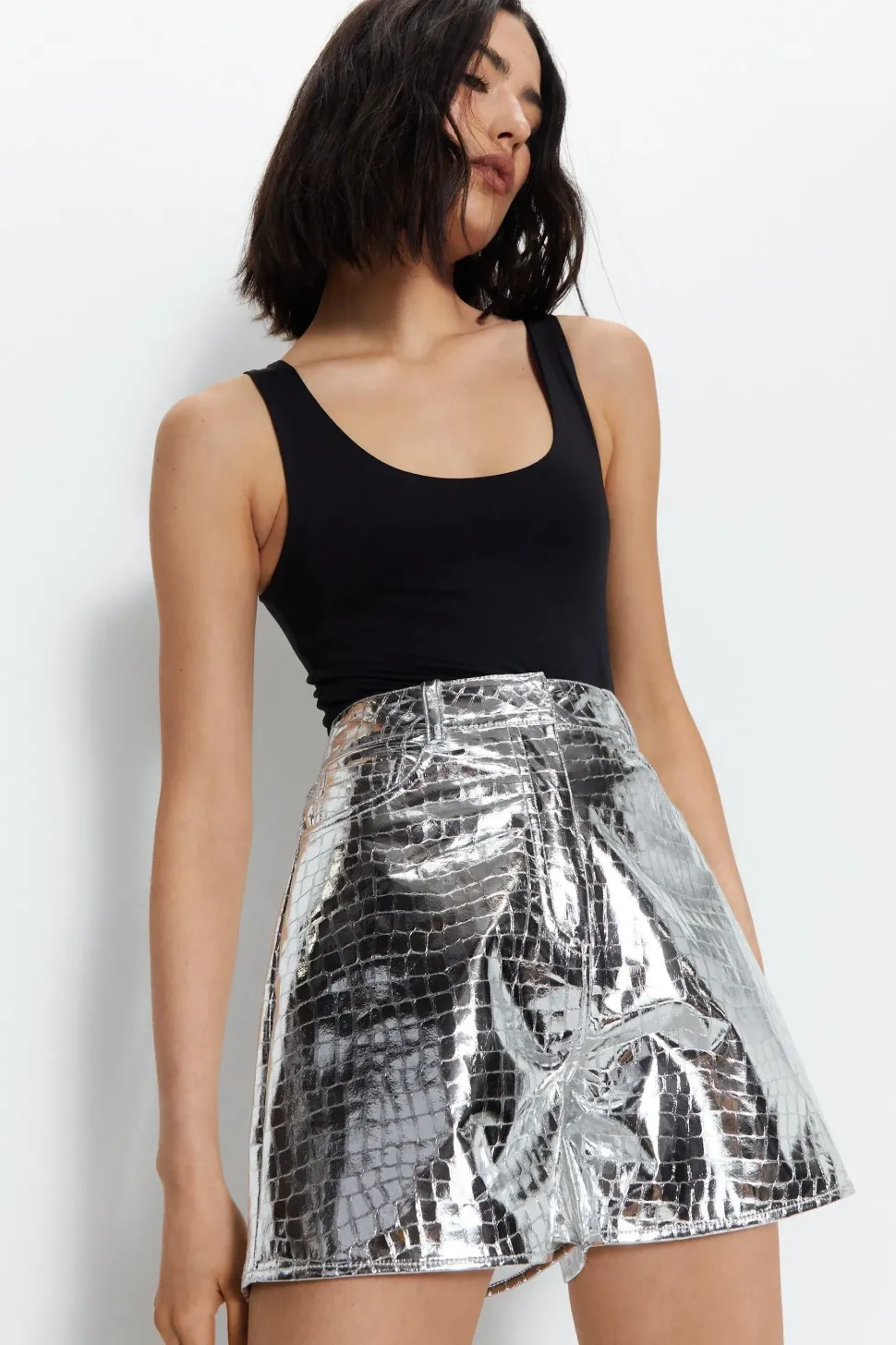 Metallic Croc Faux Leather Shorts