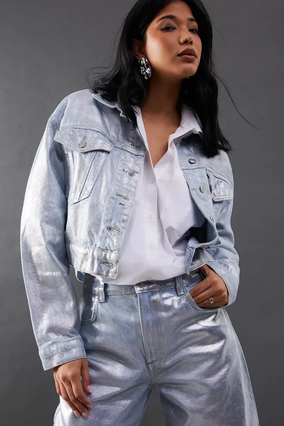Metallic Denim Boxy Jacket