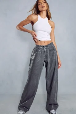 Metallic Denim Straight Leg Jean