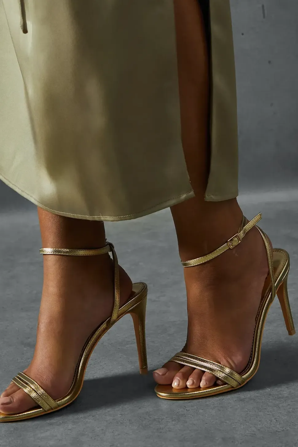Metallic Double Strap Barely There Heels