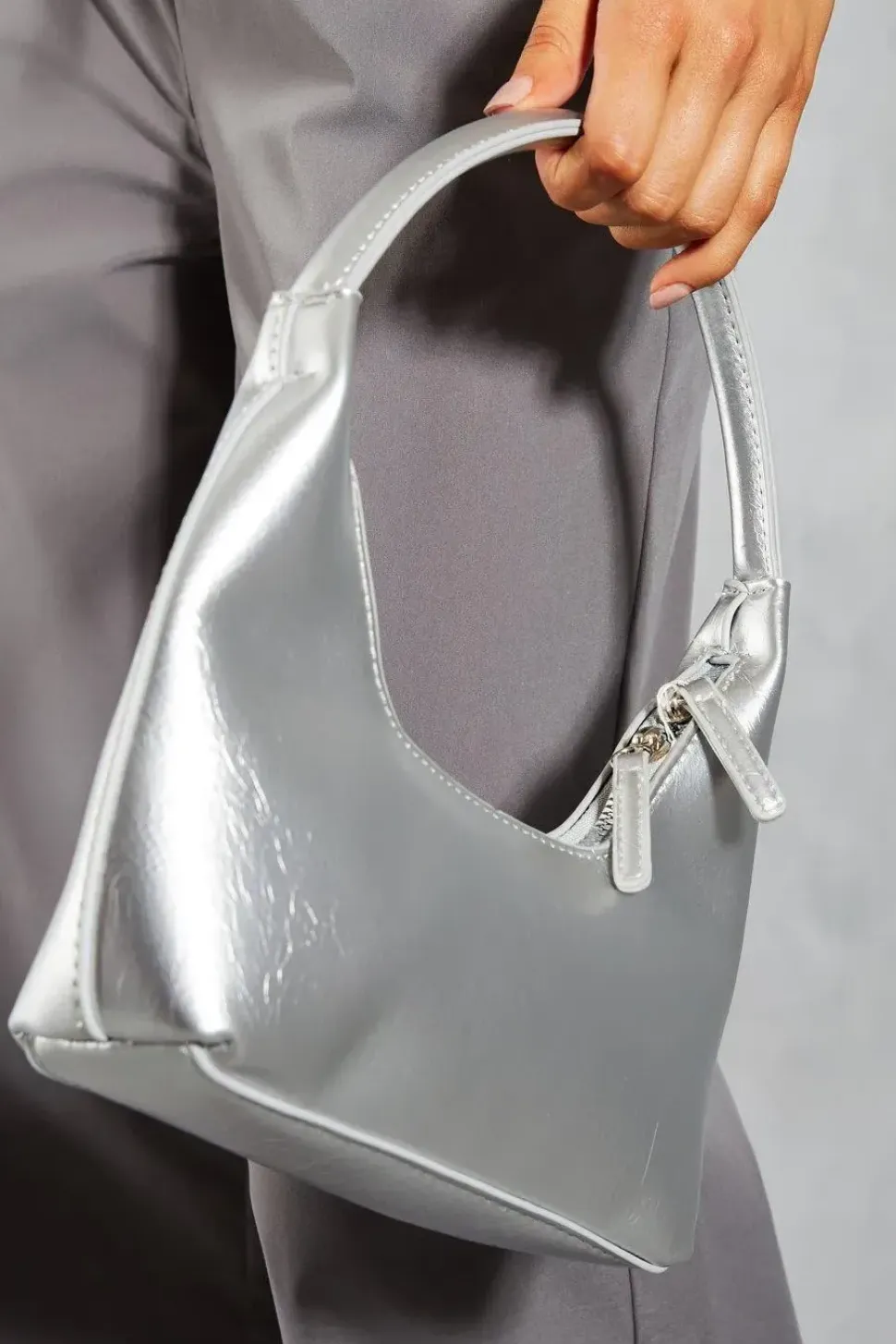 Metallic Double Zip Handbag
