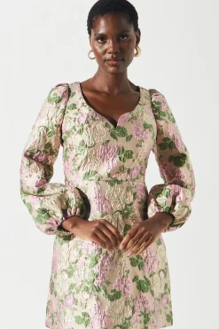 Metallic Floral Jacquard Mini Dress