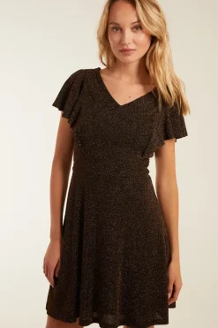 Metallic Flutter Sleeve Mini Dress