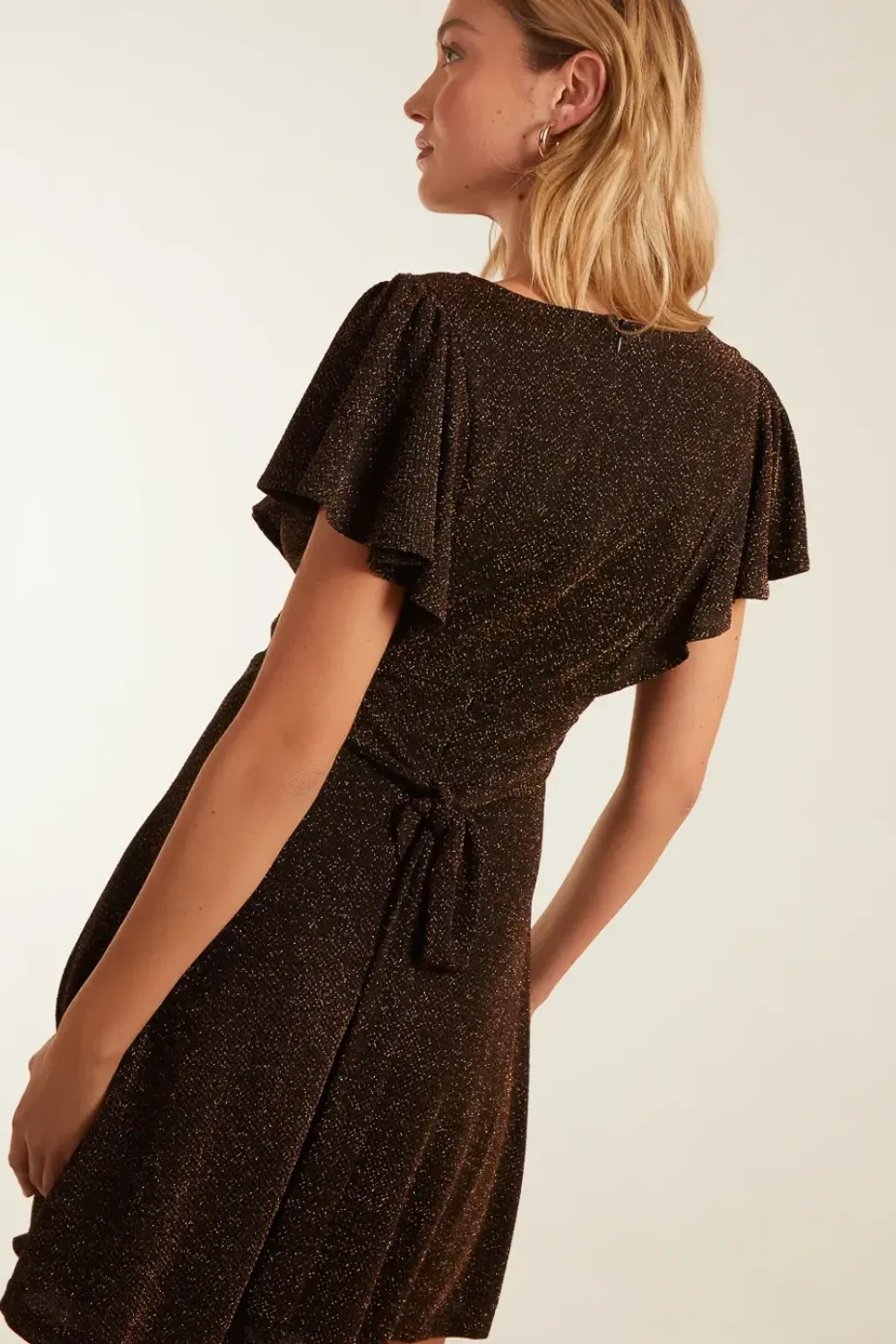 Metallic Flutter Sleeve Mini Dress