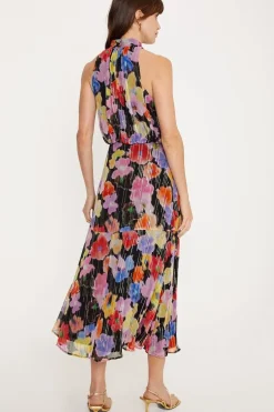 Metallic Halter Neck Midi Dress
