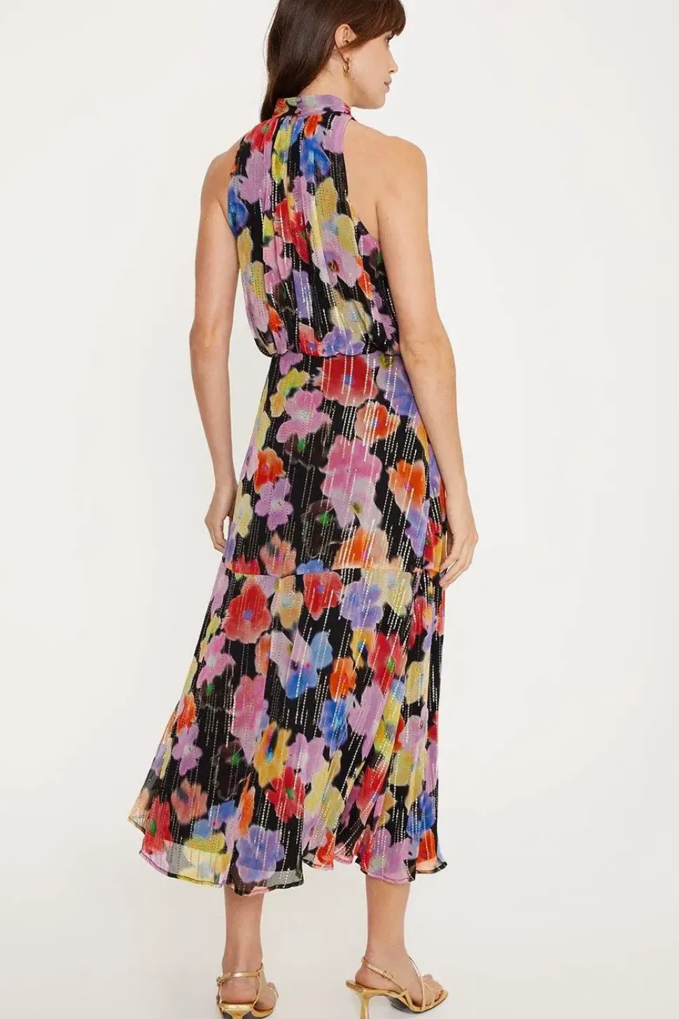 Metallic Halter Neck Midi Dress