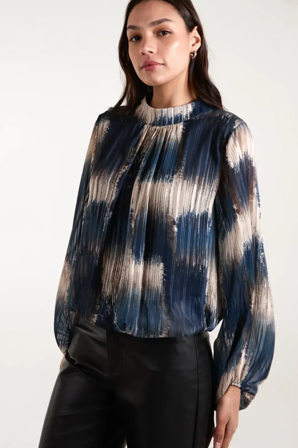Metallic High Neck Puffball Top
