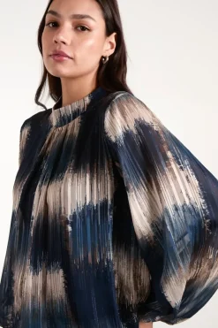 Metallic High Neck Puffball Top