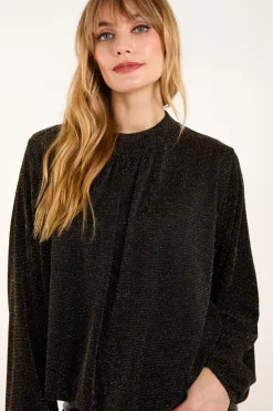 Metallic High Neck Puffball Top