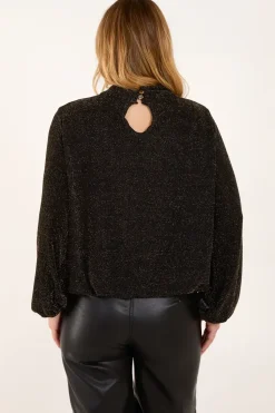 Metallic High Neck Puffball Top