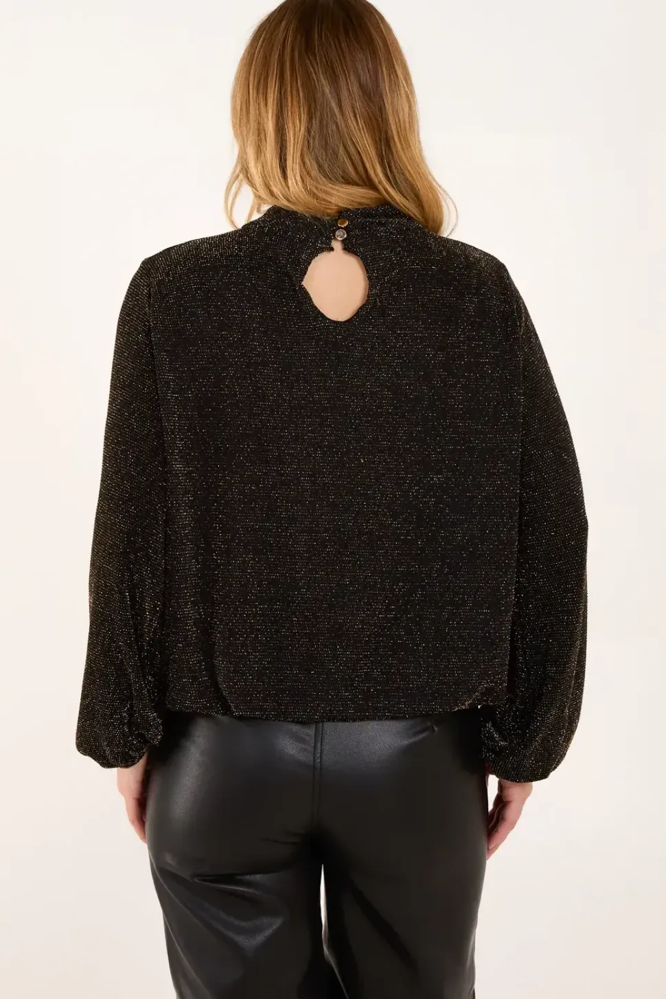 Metallic High Neck Puffball Top