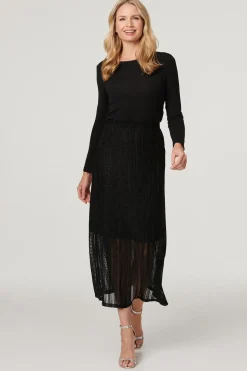 Metallic High Waist Maxi Skirt