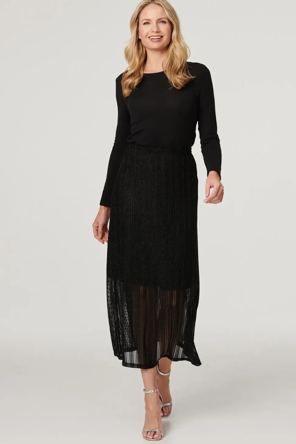 Metallic High Waist Maxi Skirt