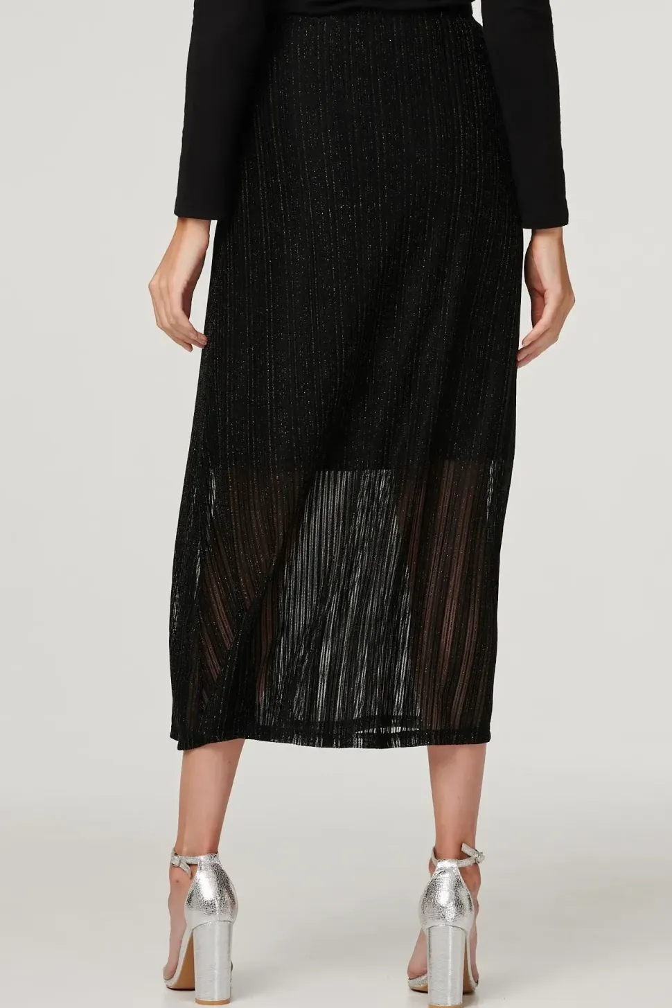 Metallic High Waist Maxi Skirt