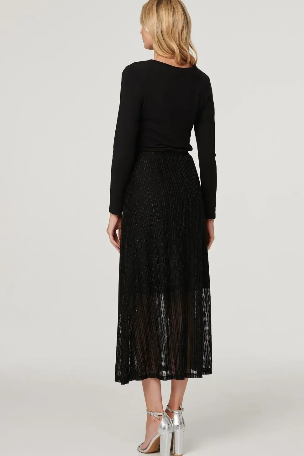Metallic High Waist Maxi Skirt