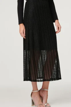 Metallic High Waist Maxi Skirt