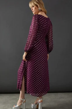 Metallic Jacquard Dobby Cross Front Midi Dress