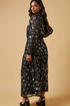 Metallic Jacquard Ladder Insert Midi Dress