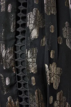 Metallic Jacquard Ladder Insert Midi Dress