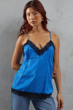 Metallic Jacquard Leopard Lace Strappy Cami Top