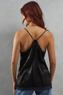 Metallic Jacquard Snake Print Lace Strappy Cami Top