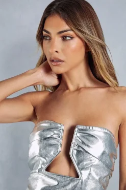 Metallic Leather Look Shaped Bust Bodycon Mini Dress
