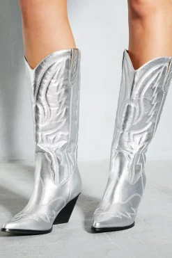 Metallic Leather Look Western Boots