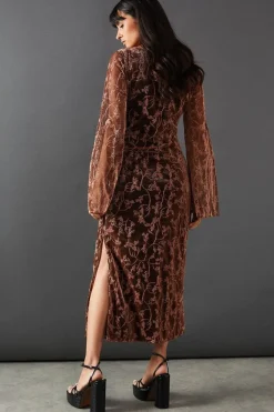 Metallic Mesh Ruched Side Midi Dress
