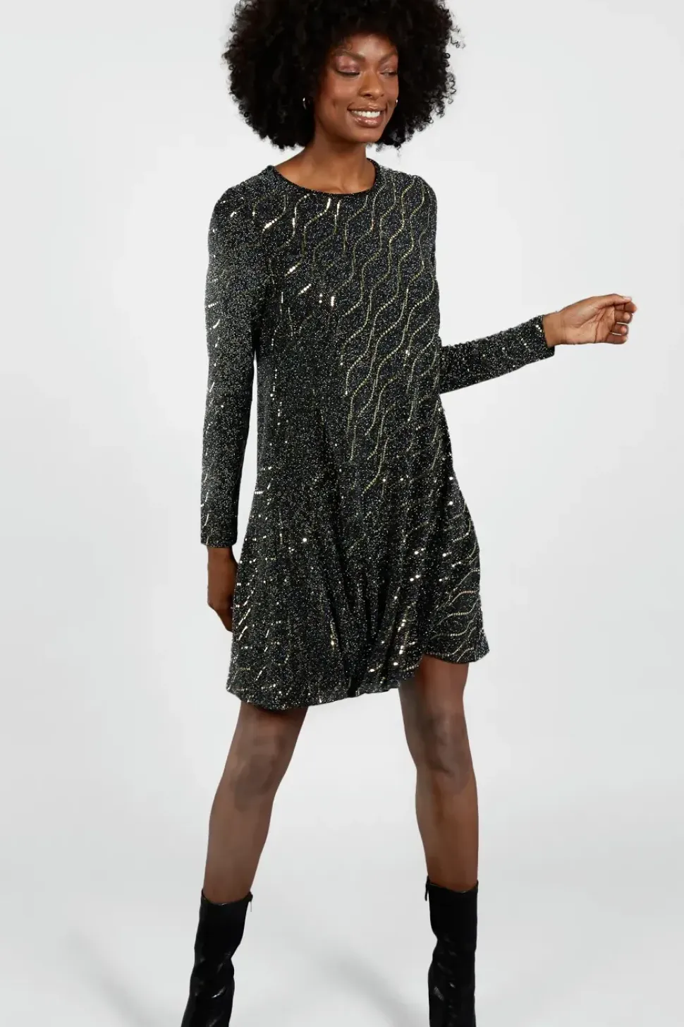 Metallic Mirror Swing Dress
