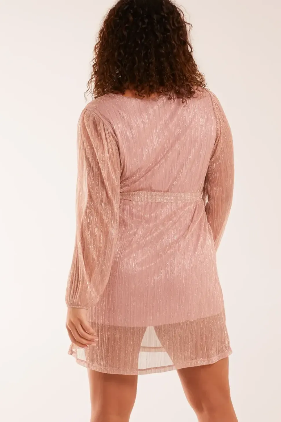 Metallic Plisse Belted Dress