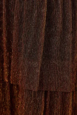 Metallic Plisse Shirred Waist Tiered Maxi Dress