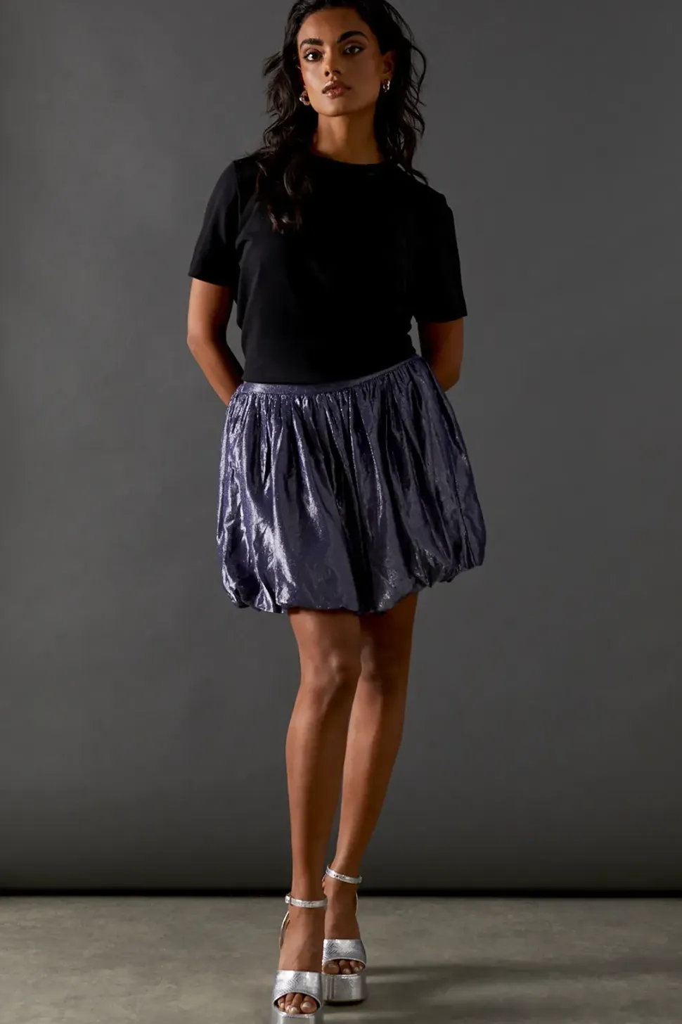 Metallic Puff Ball Mini Skirt
