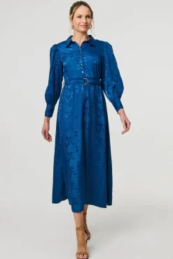 Metallic Puff Sleeve Maxi Shirt Dress