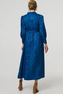Metallic Puff Sleeve Maxi Shirt Dress