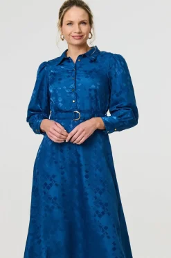 Metallic Puff Sleeve Maxi Shirt Dress
