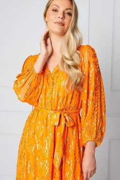 Metallic Ruffle Tiered Midi Dress