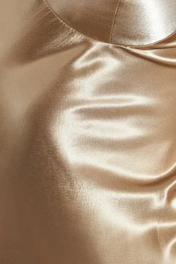 Metallic Satin Low Back Maxi Dress