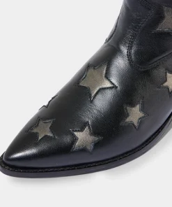 Metallic Star Embroidered Western Leather Ankle Boots