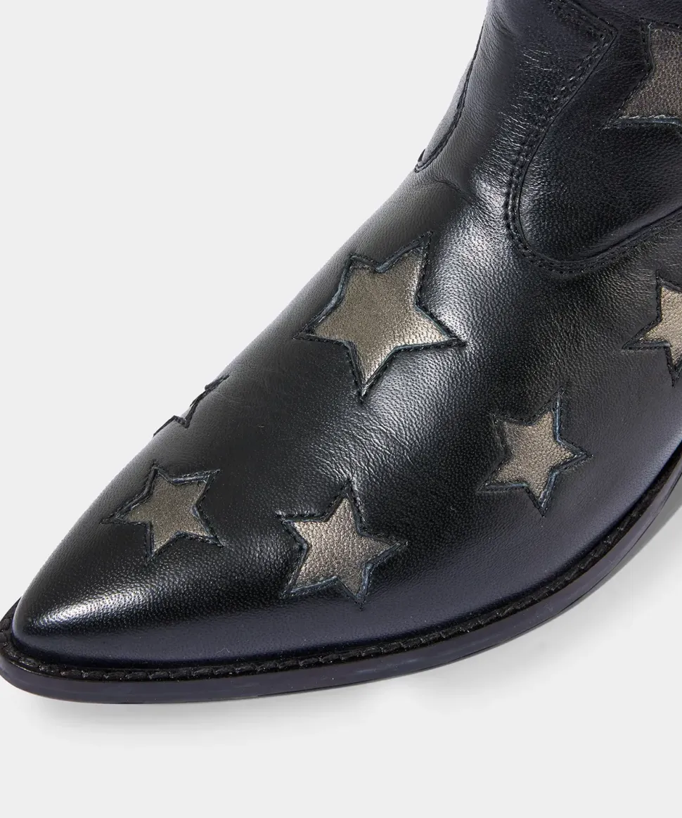 Metallic Star Embroidered Western Leather Ankle Boots