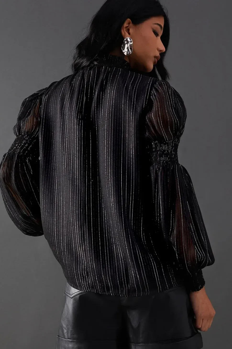 Metallic Stripe High Neck Blouse