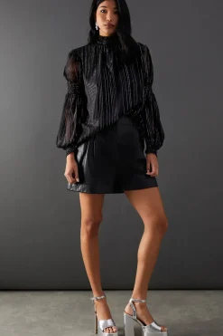 Metallic Stripe High Neck Blouse