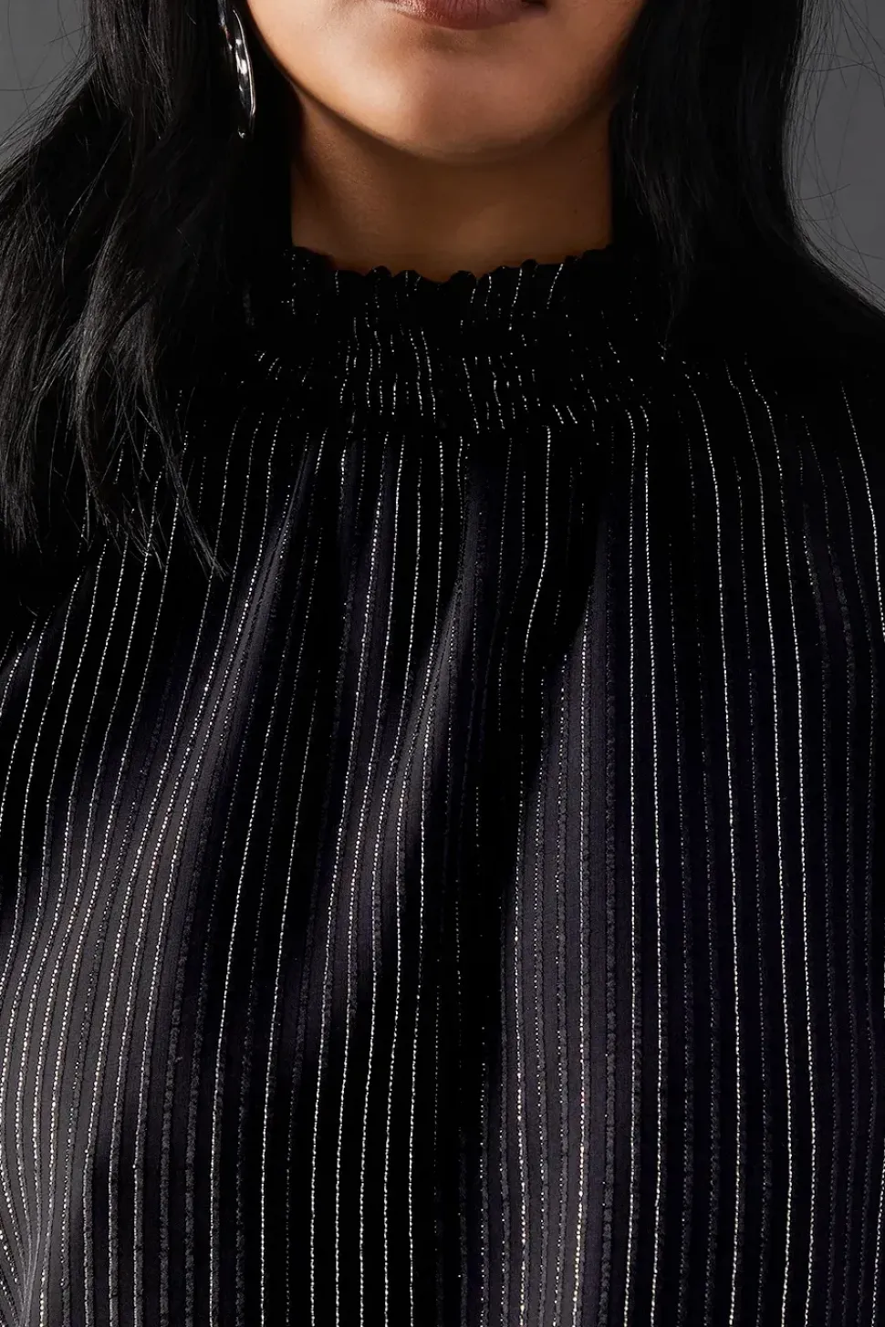 Metallic Stripe High Neck Blouse