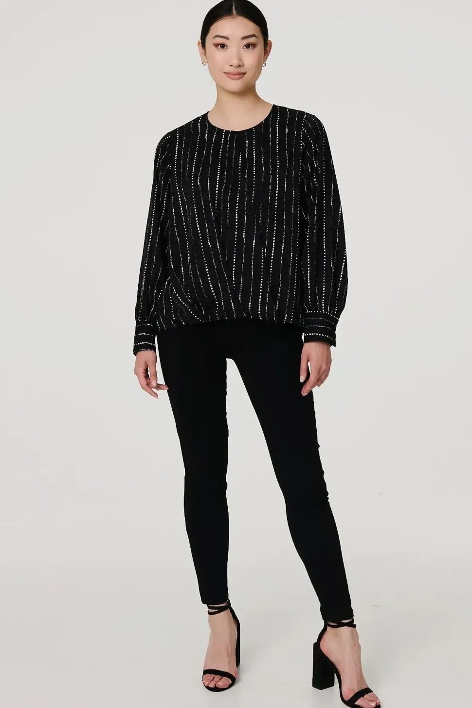 Metallic Stripe Long Sleeve Blouse