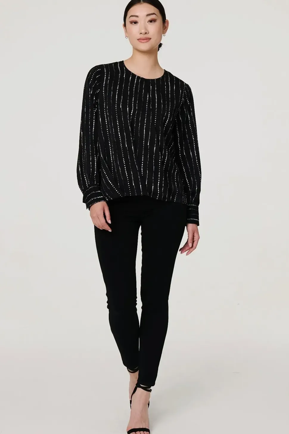 Metallic Stripe Long Sleeve Blouse