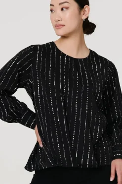 Metallic Stripe Long Sleeve Blouse