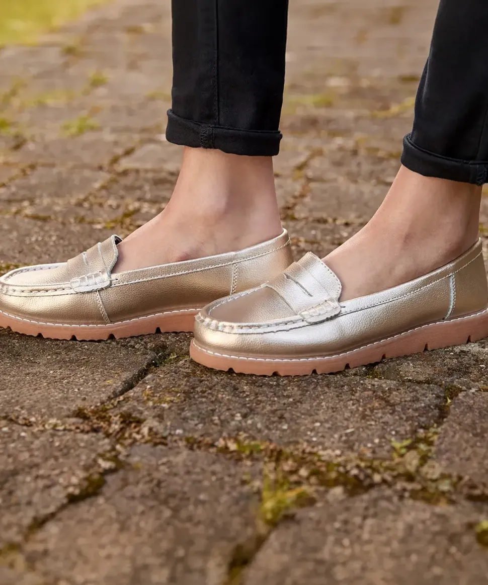 Metallic Suede Leather Loafers with Chunky Sole