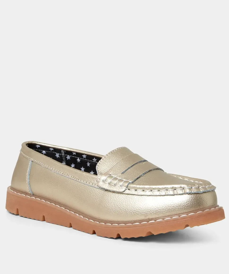 Metallic Suede Leather Loafers with Chunky Sole